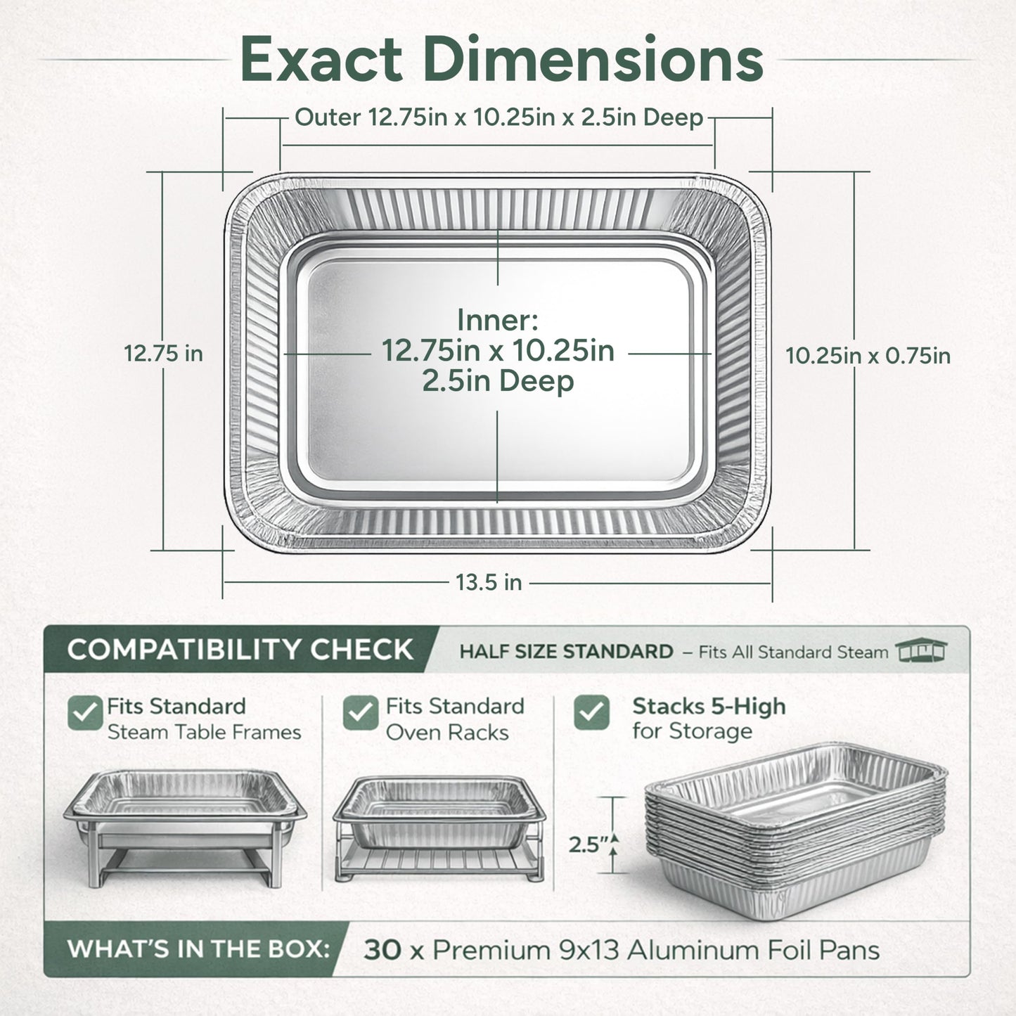 Zuvo 9x13 Aluminum Foil Pans (30 Pack) - Disposable Half Size Deep Steam Table Pans, Heavy Duty Tin Foil Trays for Roasting Turkey, Lasagna, Casseroles - Thanksgiving, Christmas, BBQ, Catering