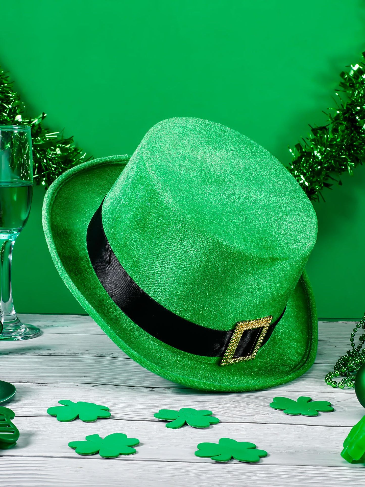 Cozypower St. Patrick's Day Top Hat Leprechaun Green Irish Velvet Top Hat for Adult St. Patrick Leprechaun Costume Favor(12 Pcs)