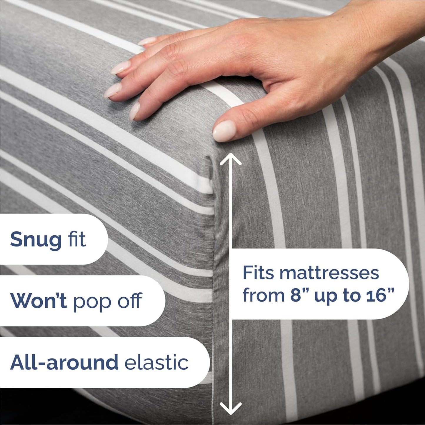 Split King Size 5-Piece Sheet Set | Comfy Cooling Bed Sheets - Luxury Hotel Quality - Grey Stripes