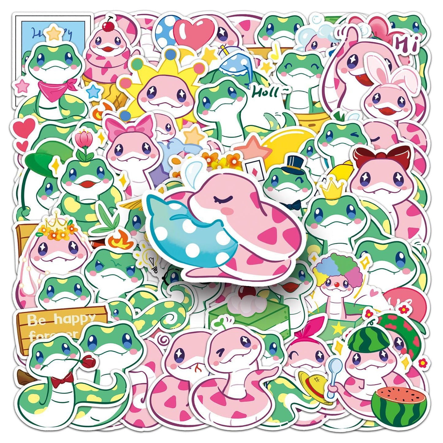 Snake Stickers 50 Pcs Vinyl Cartoon Cute Animal Stickers for Water Bottle Laptop Luggage Computer Skateboard Scrapbook Bumper Cars Bike,Waterproof Kawaii Little Snake Decals for Teens Boys