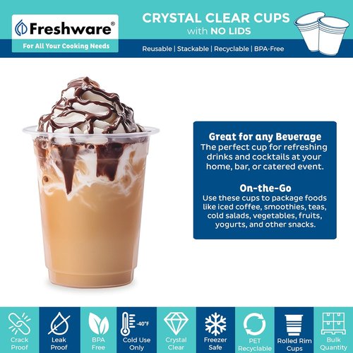 Freshware 12 oz Clear Plastic Cups - Heavy-Duty Disposable Tumblers for Parties | 100 Pack