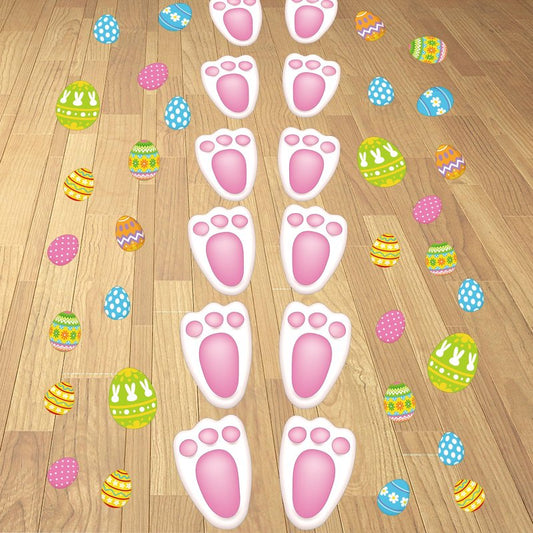99 PCS Easter Decorations for Floors, 9 Sheets Colorful Easter Floor Decals, Waterproof Bunny Feet Stickers with Eggs Patterns, Bunny Decorations for Home Office Store Party Egg Hunting Game