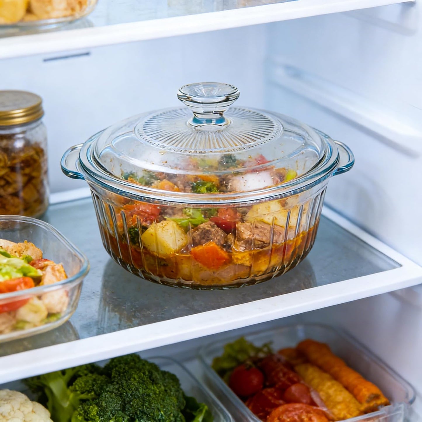 Round Glass Casserole Dish With Lid - 2.4QT Borosilicate Oven Safe Cookware - Clear Baking & Serving Dish