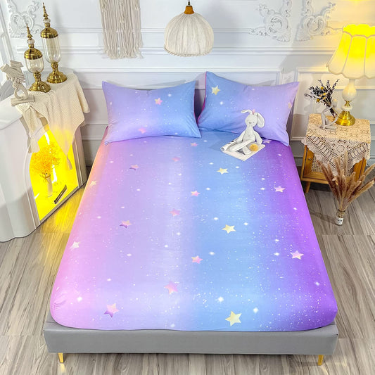 HOSIMA Girls Bed Sheets Twin,Colorful Rainbow Bedding Glitter Star Themed Fitted Sheet for Kids Teen Girls Room Decor,Twin Bed in a Bag for Girls with 2 Pillowcases.