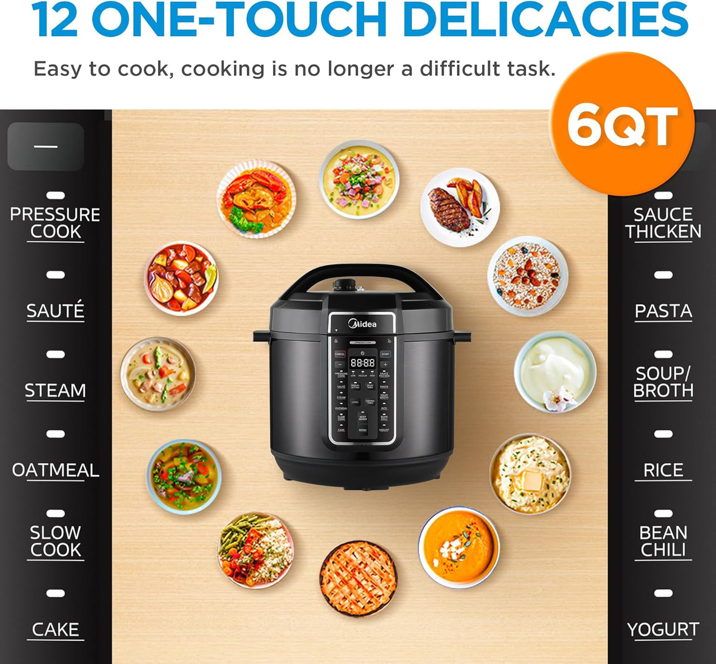 Midea 12-in-1 Electric Pressure Cooker - 6 Quart Multi-Functional Programmable Cooker | Stainless Steel