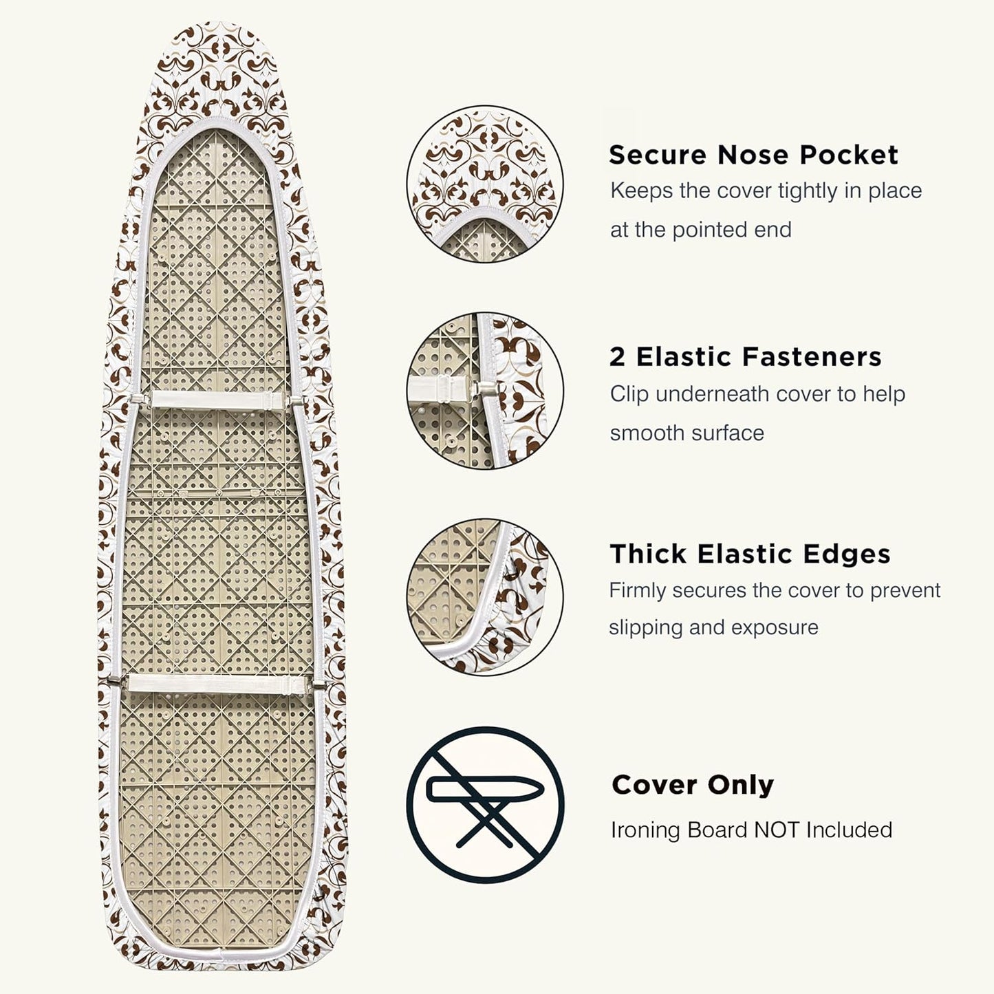 UniSimp Ironing Board Cover - Extra Thick Natural Cotton, Scorch & Stain Resistant | 18"x54", Taupe