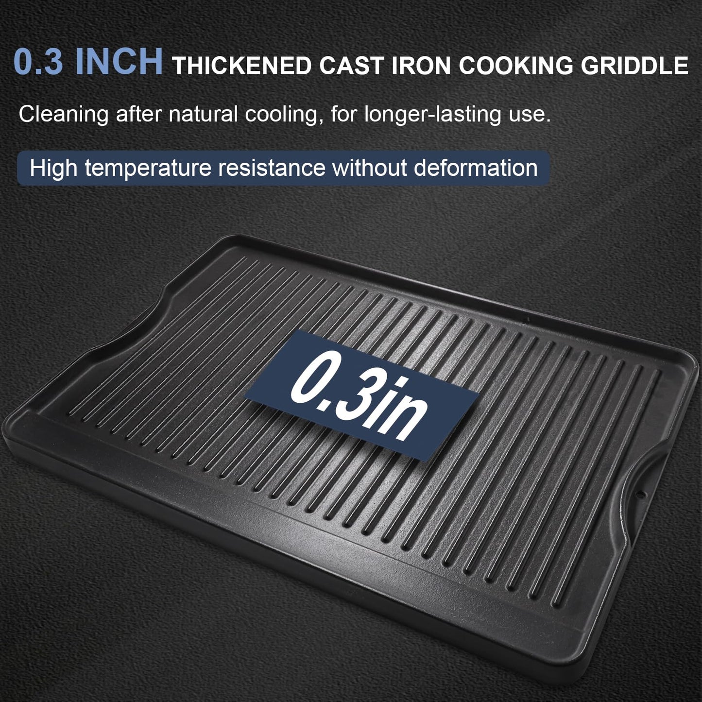 Criditpid Flat Griddle Top Plate Replacement Parts for Gas Stove, Charcoal, Electric, Propane, Gas Grill, 16” x 24” 2-in-1 Reversible Pre-Seasoned Cast Iron Cooking Griddle for Camping Tailgating.