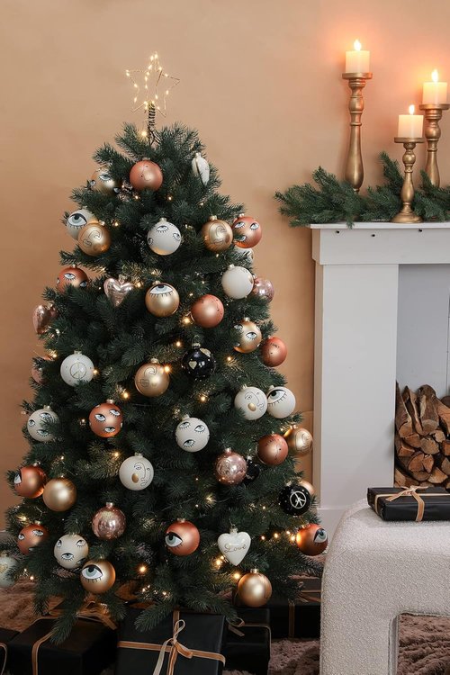 DN DECONATION White and Gold Christmas Ornaments - 3.15" Glass Ball Set for Festive Tree Decor
