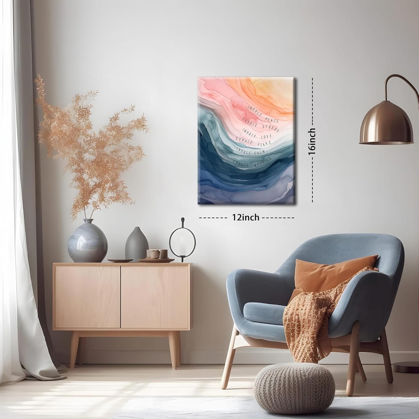 Therapy Office Wall Art | Mental Health Inspirational Canvas Prints - Inhale Exhale Meditation Decor, Framed 12x16 Inch