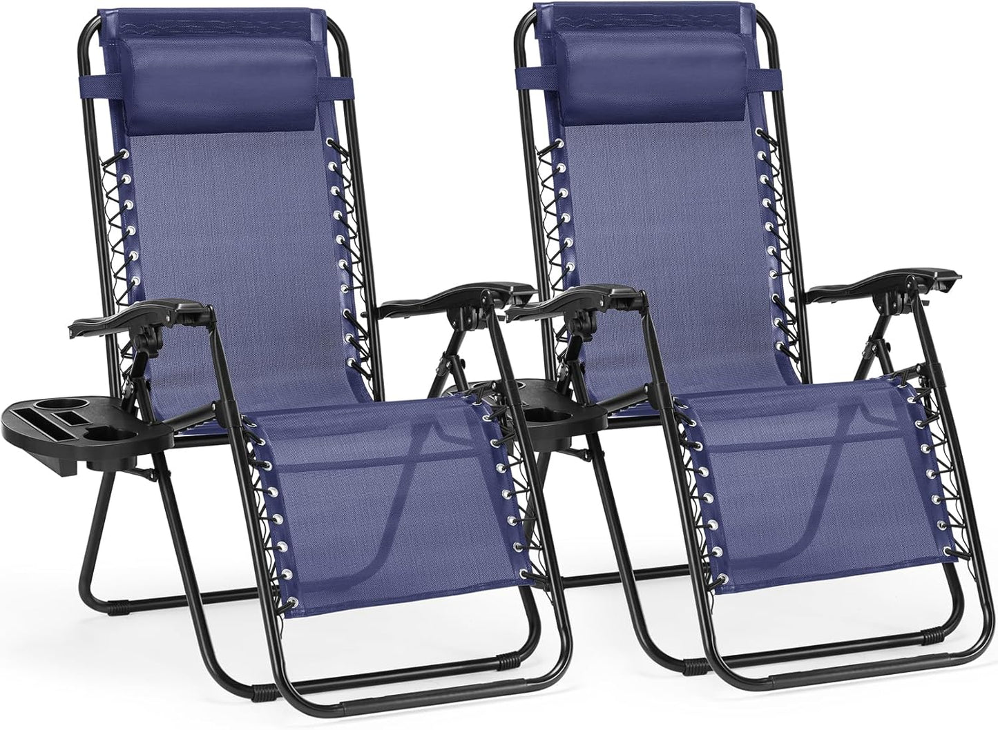 NEWBULIG Zero Gravity Chairs Set of 2 | Portable Adjustable Lounge Chairs with Cup Holders - Blue