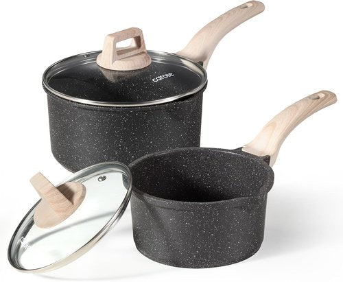CAROTE Nonstick Saucepan Set - 1.5Qt & 3.0Qt Cooking Pots with Lid | Easy to Clean, Induction Compatible, PFOA Free (Classic Granite)