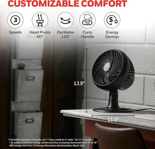 Honeywell Turbo Force Oscillating Table Fan - 3 Speed Air Circulator for Bedroom, Black, HT-906