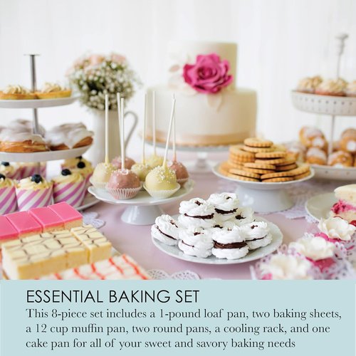 Chicago Metallic Bakeware Set - Professional Non-Stick 8-Piece Collection in Silver