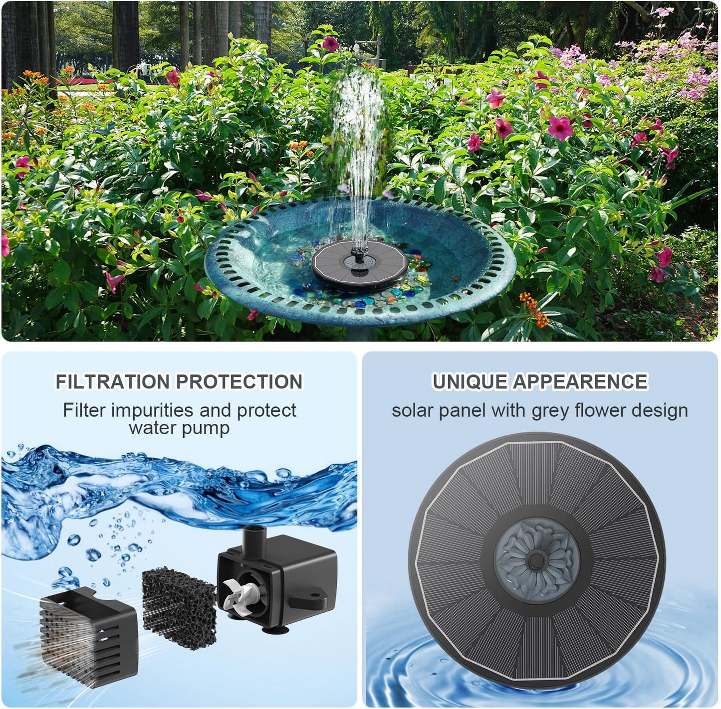 Yzert Solar Fountain - High-Efficiency 3.5W Glass Panel for Bird Bath | Outdoor Garden Decor (Black)