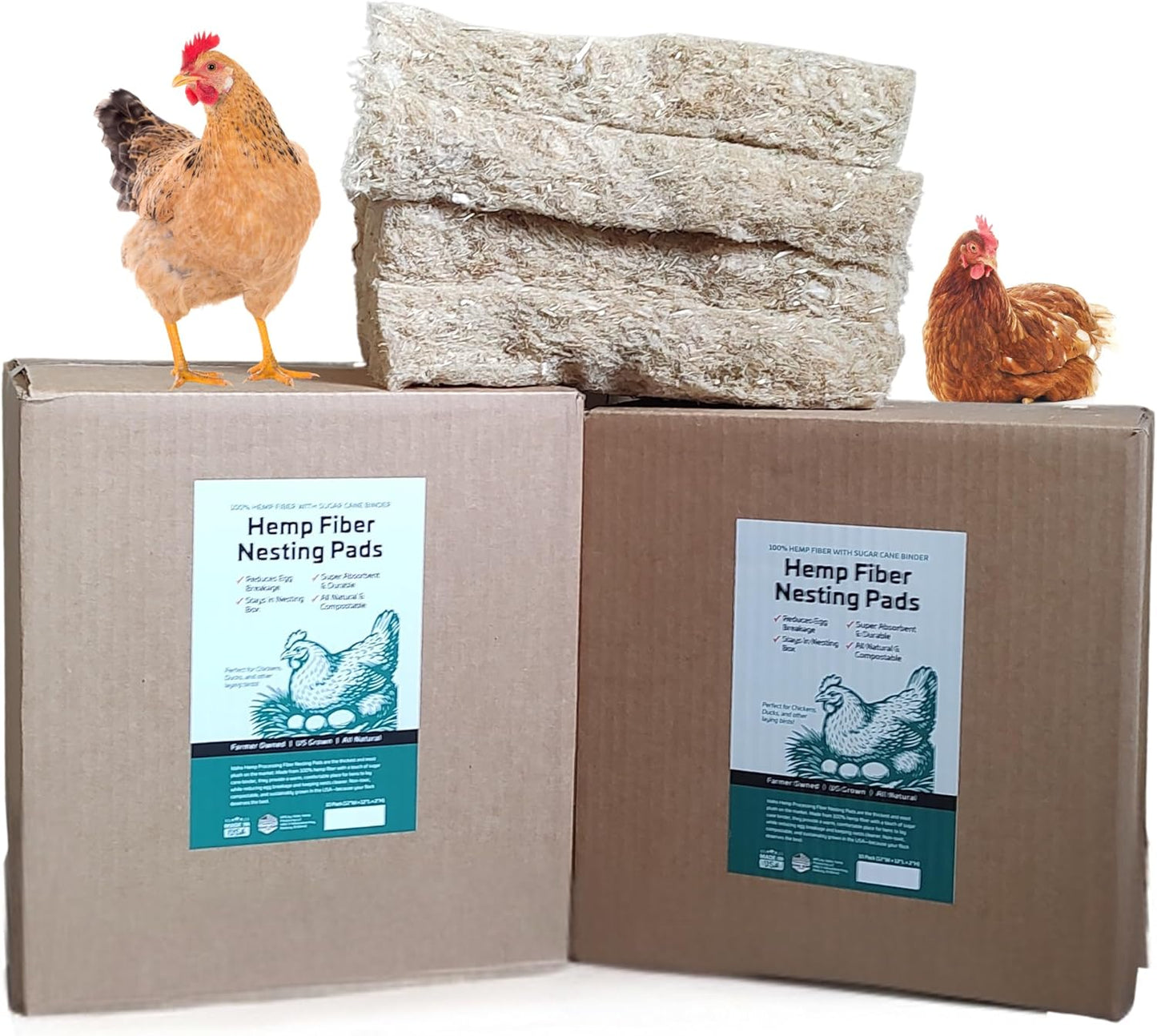 Naturally Grown US Hemp Fiber Chicken Nesting Pads - Super Absorbent & Sustainable | 12"x12" (10 Pack)