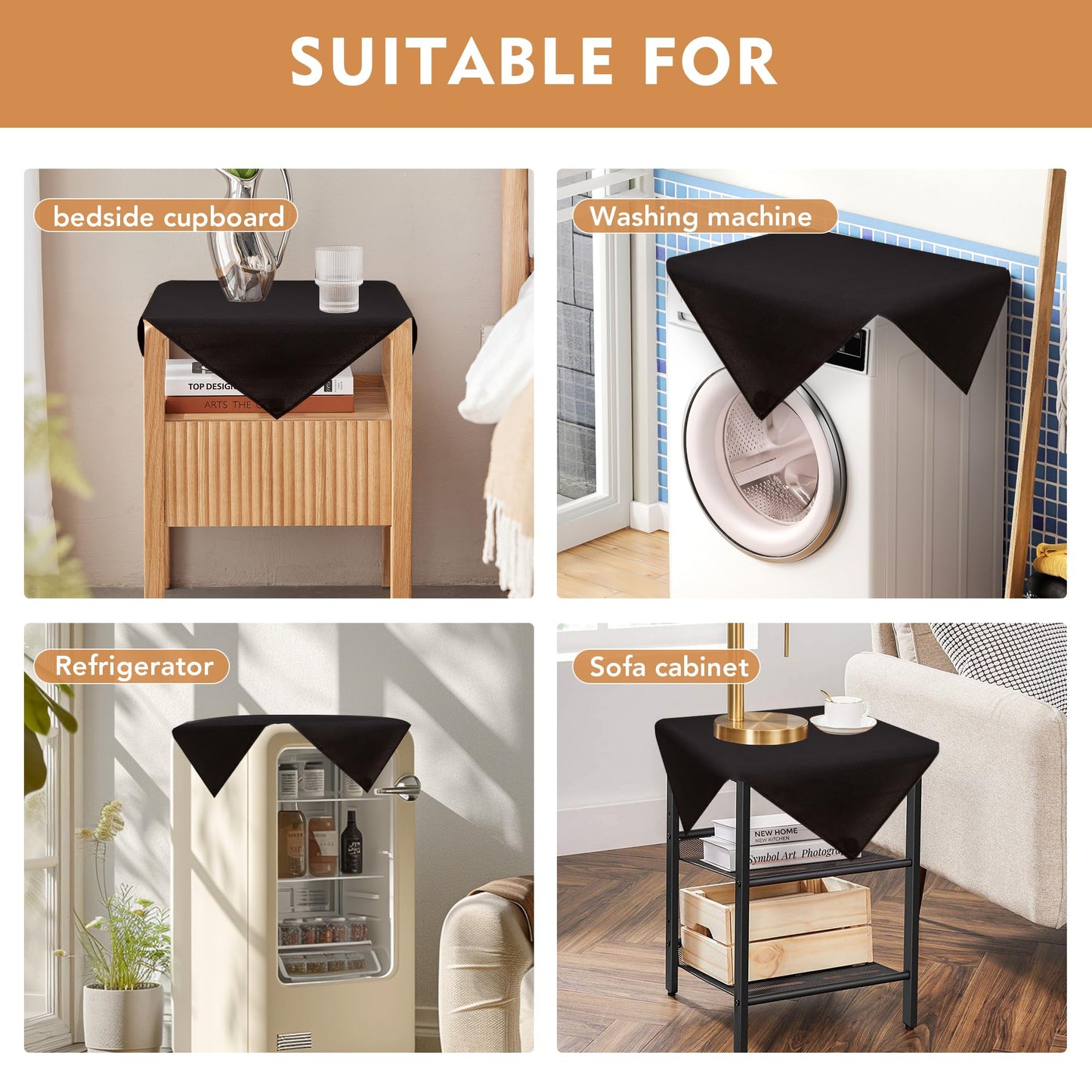 sancua 2 Pack Small Square Tablecloth 24 x 24 Inch Black, Stain and Wrinkle Resistant Washable Polyester Table Cloth Decorative Solid Fabric Table Cover for Nightstand End Bedside Tables
