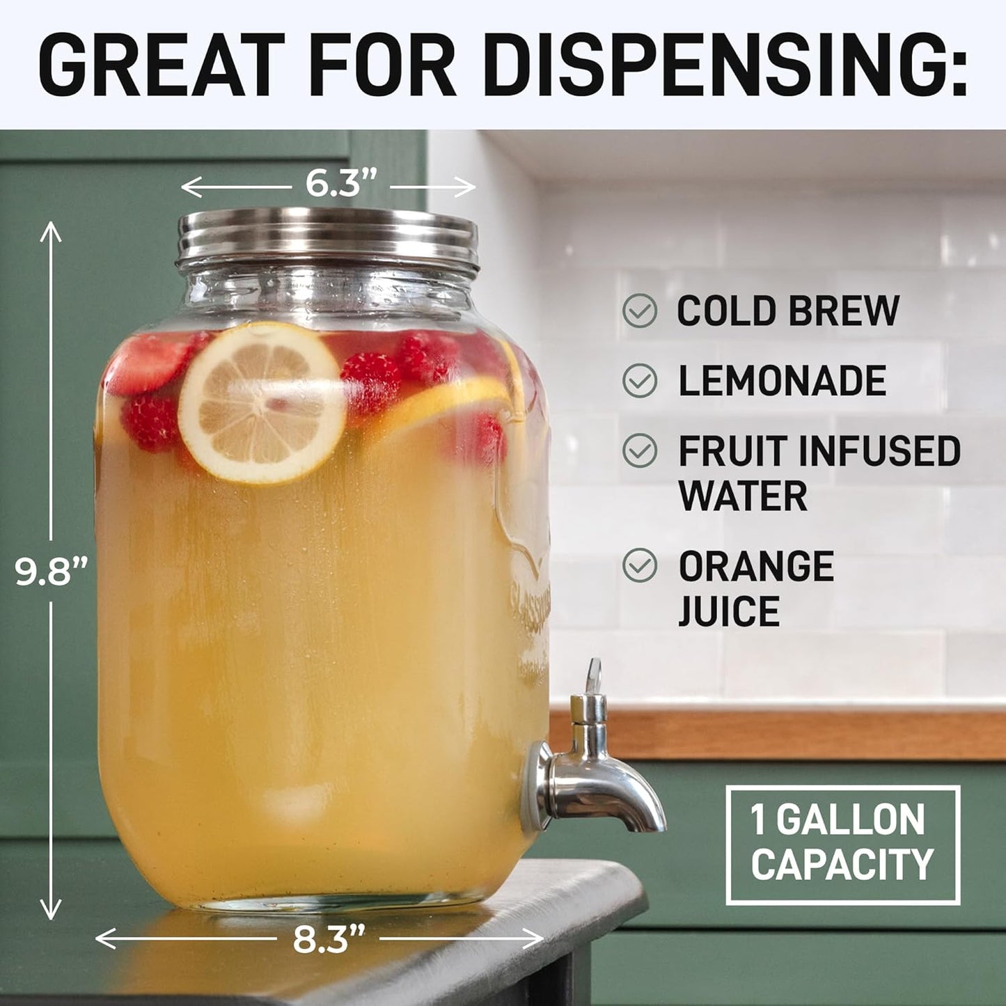 Zulay 1 Gallon Glass Drink Dispenser - Leak-Resistant with Spout Lid & Stainless Steel Filter | Perfect for Parties & Events