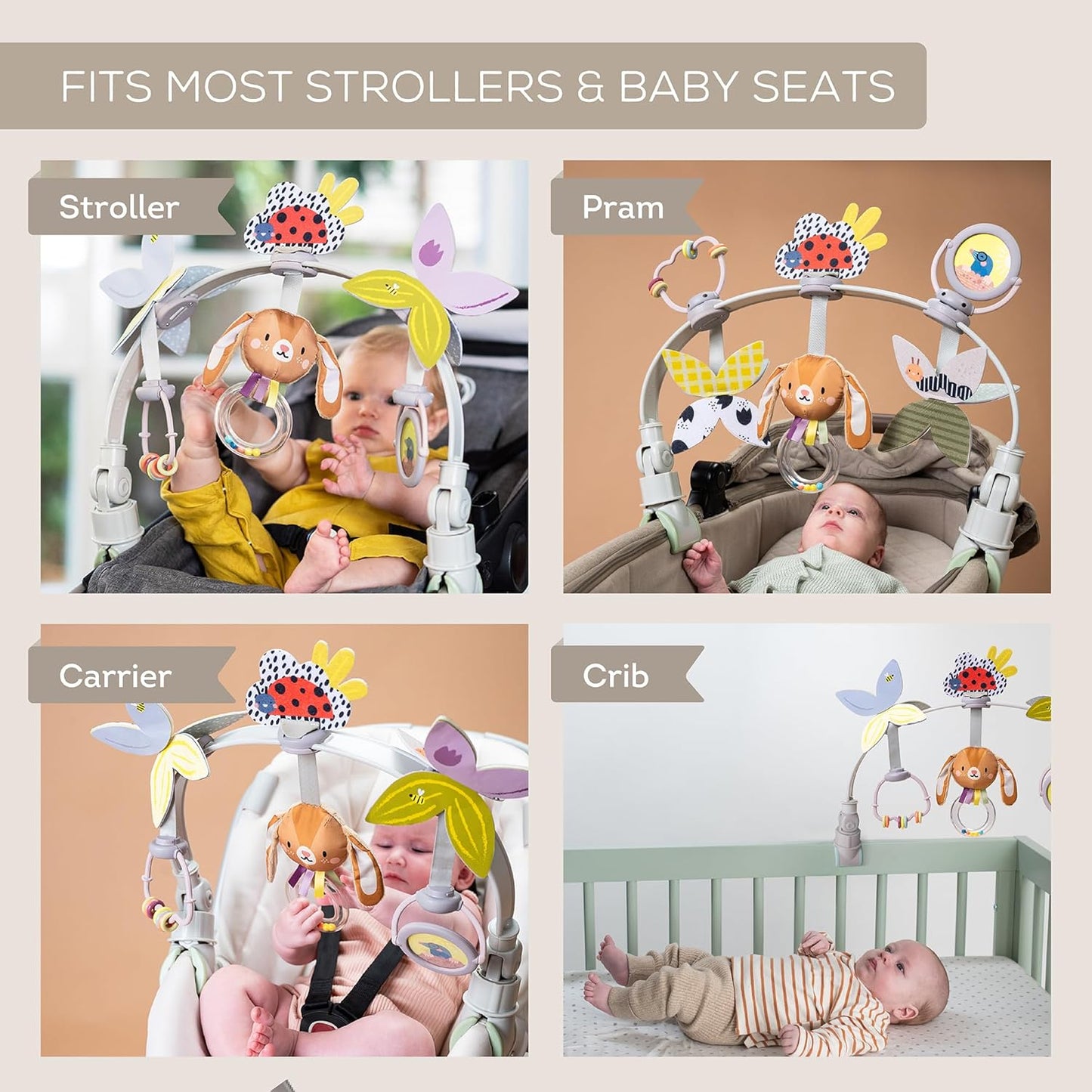 Taf Toys Baby Activity Arch - Engaging Stroller & Car Seat Toy with Rattling Beads & Spinning Mirror | 0-12 Months