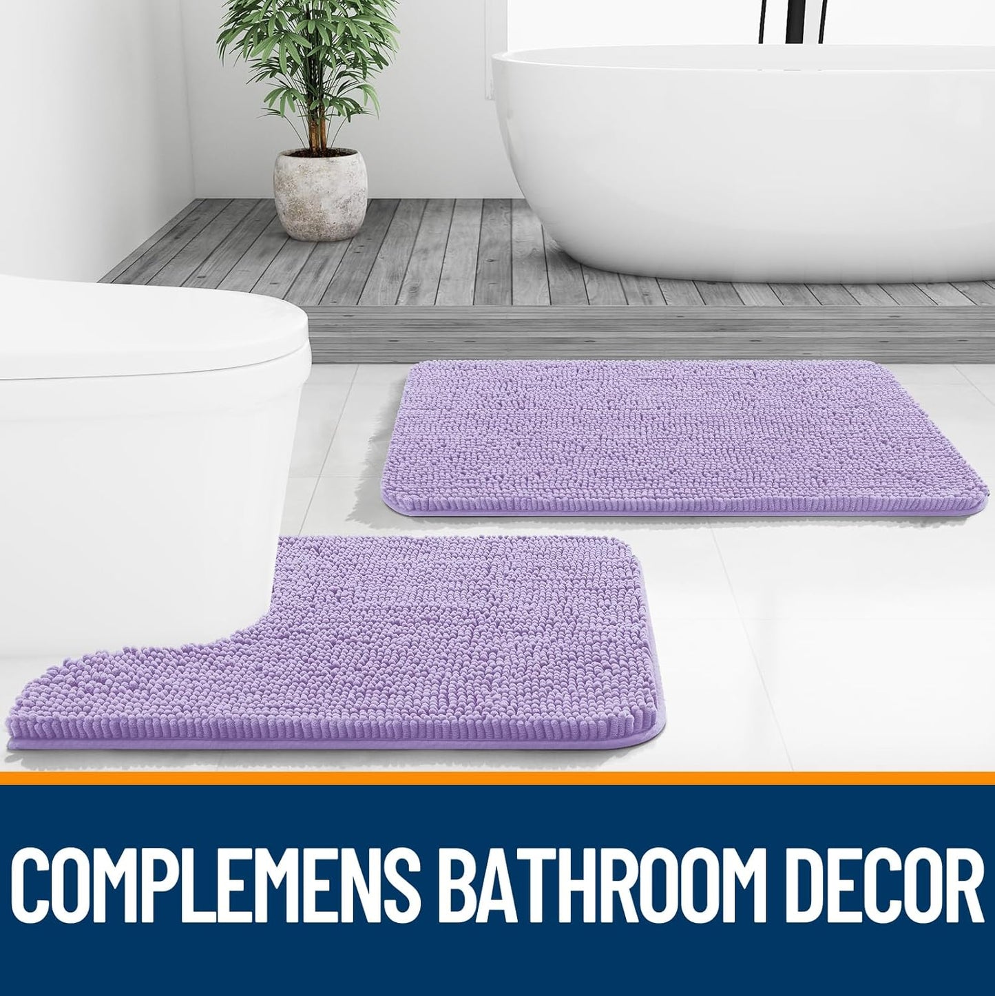 OLANLY Bathroom Runner Rugs - Soft Absorbent Chenille Bath Mat | Quick-Dry Rubber Backing, 47x24, Lavender