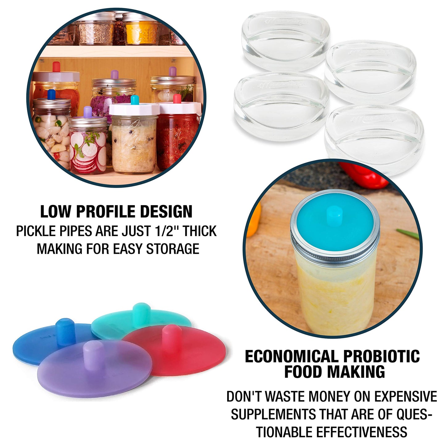 Masontops Pickle Pipes - Waterless Airlock Fermentation Lids - Regular Mouth Mason Jar Fermenter Caps - Premium Silicone
