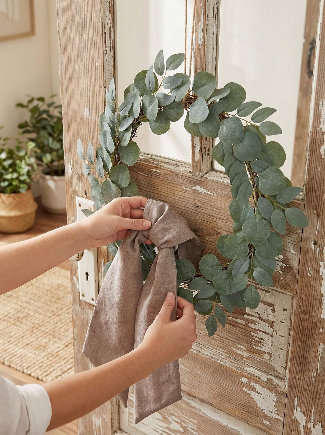 YKW Brown Wreath Sash - 55"x5" Linen Look Blank Ribbon for DIY Embroidery & Monogram Decor
