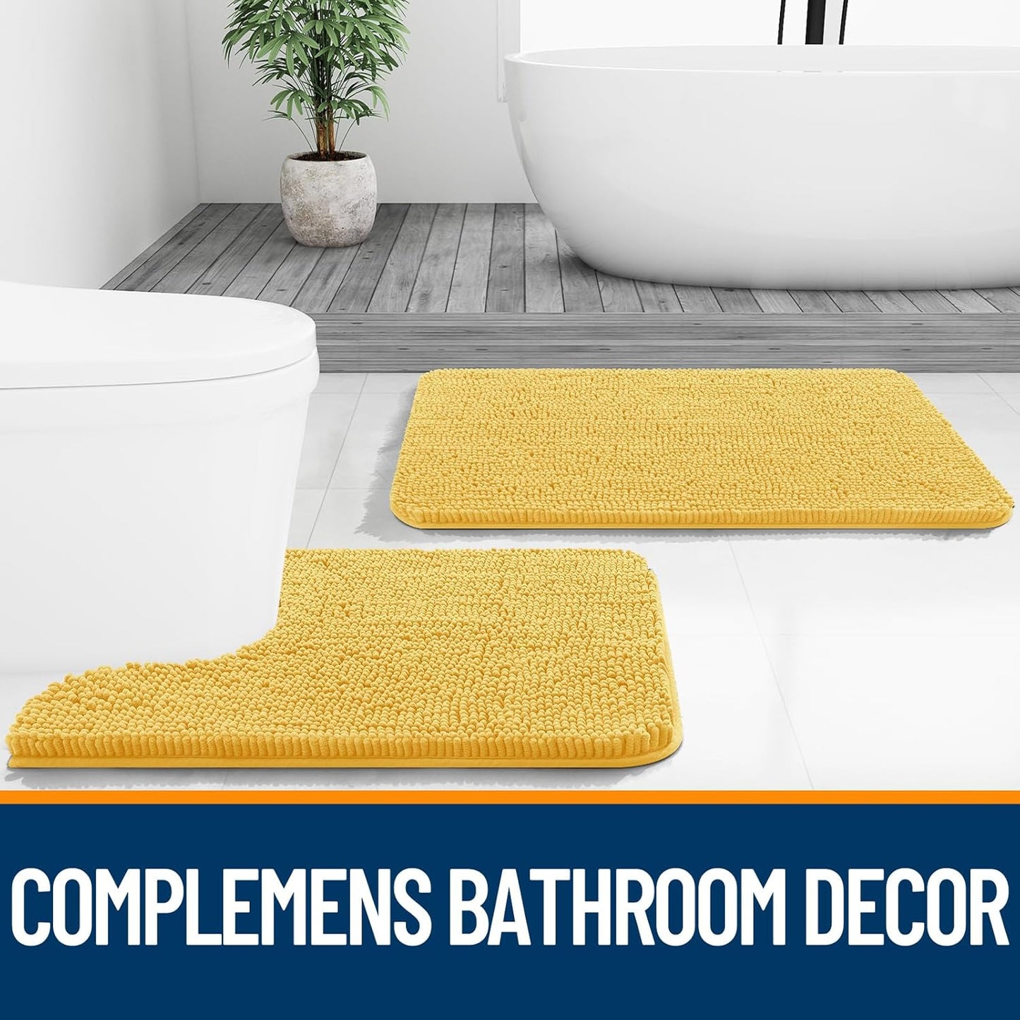 OLANLY Large Bathroom Rugs - Extra Soft Chenille Bath Mats | Quick Dry, Machine Washable, 70x46, Yellow