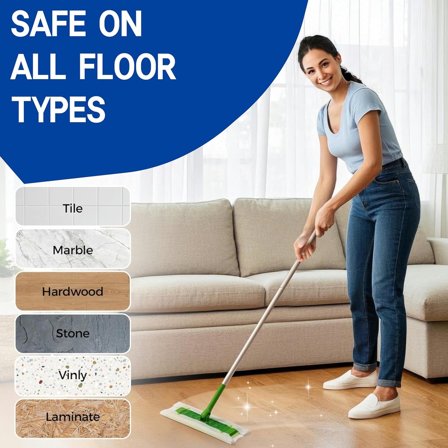 Skiennix Disposable Mop Cloths - 80 Pack Floor Dust Mop Pads for Swiffer Standard Sweeper