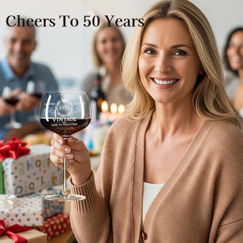 50th Birthday Gifts for Her - Limited Edition Wine Glass Gift Box Set - Unique 50th Bday Gift Ideas for Women, Friends, Sister, Mom, Wife, Daughter - 50 Years Old Gifts, Party Decorations Supplies