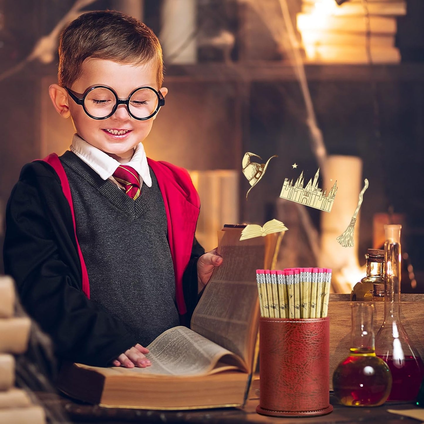 Tenceur Wizard Party Favors - 100 Magical Castle Pencils with Eraser Heads | Perfect for Kids' Birthday Goodie Bags
