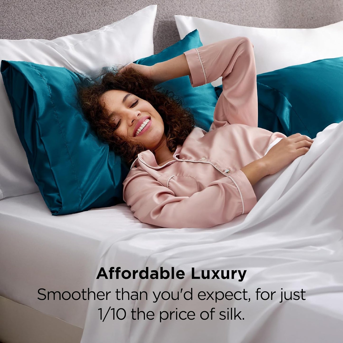 Bedsure King Size Satin Pillowcase Set - Teal Silky Pillow Cases for Hair & Skin, 20x36 Inches, 2-Pack