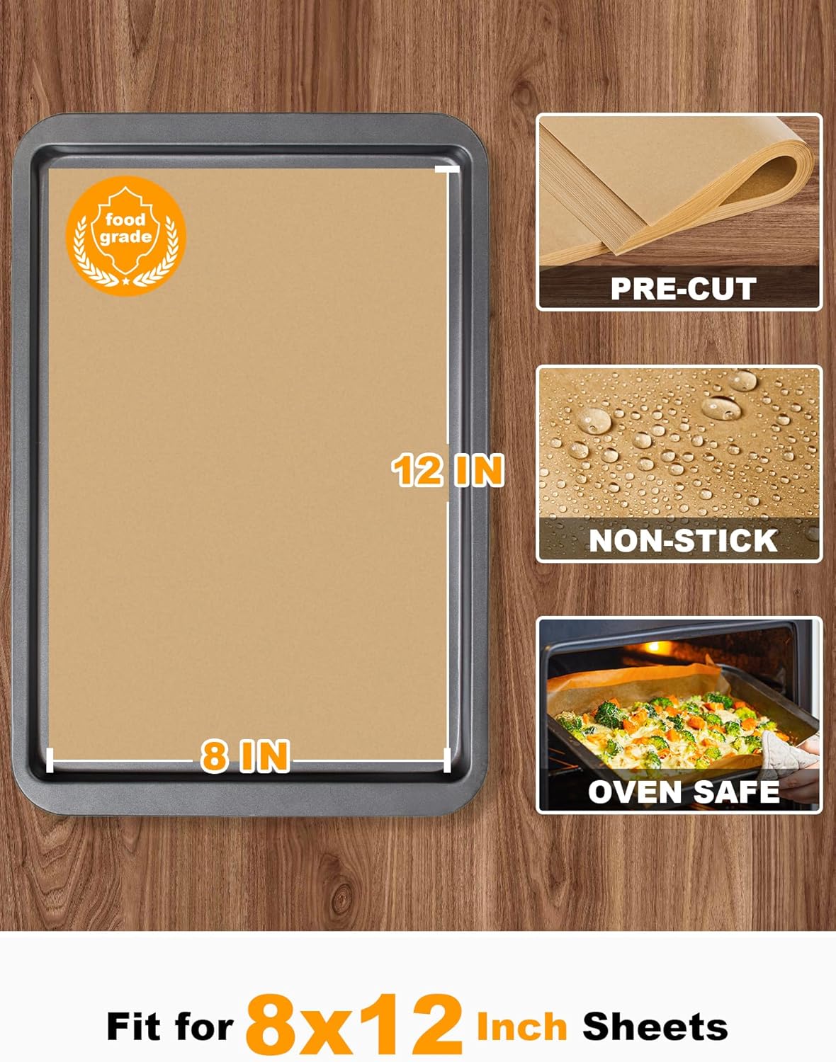 SMARTAKE Parchment Paper Baking Sheets - 200 Pcs Non-Stick Precut, 8x12 Inches for Baking & Grilling