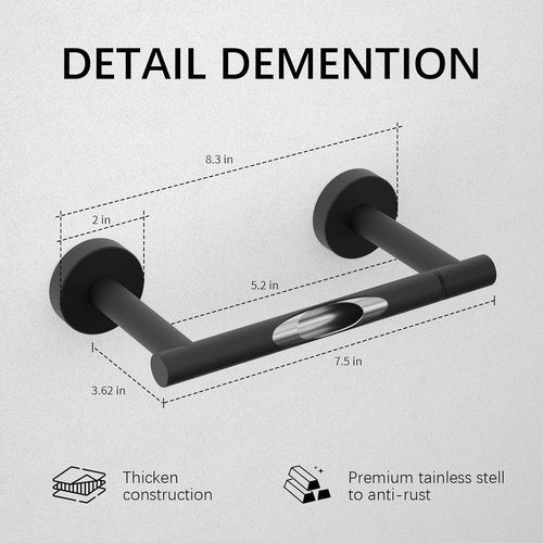 BWE Toilet Paper Holder - Wall-Mounted, Rust-Resistant SUS 304 Stainless Steel | Black Finish
