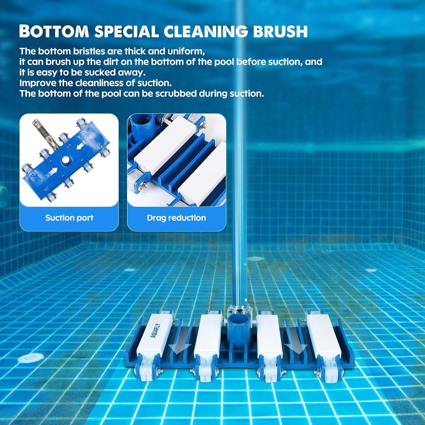 Skiennix Pool Vacuum Head - Heavy Duty Manual Cleaning with Wheels | 14" for Inground & Above Ground Pools