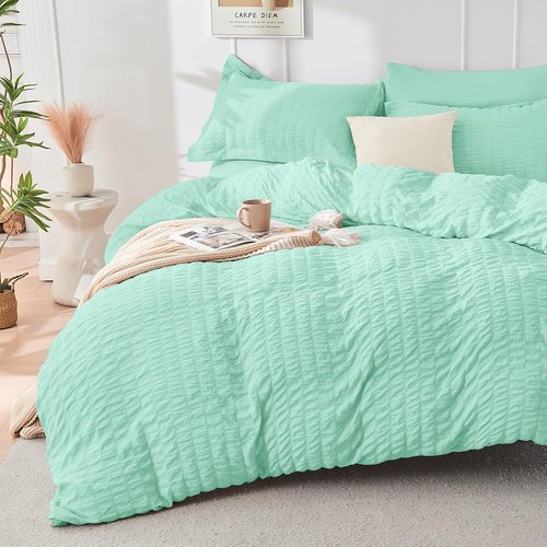 HYMOKEGE Twin Comforter Set - Mint Green Seersucker 5-Piece Luxury Bedding Set | All-Season Comforter, Sheets & Pillowcase