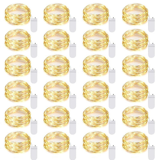 Ineximun 24 Pack LED Fairy Lights Battery Operated 7Ft 20Led Warm White Mini String Lights Waterproof Christmas Lights for Mason Jars Bedroom DIY Party Wedding Christmas Decor