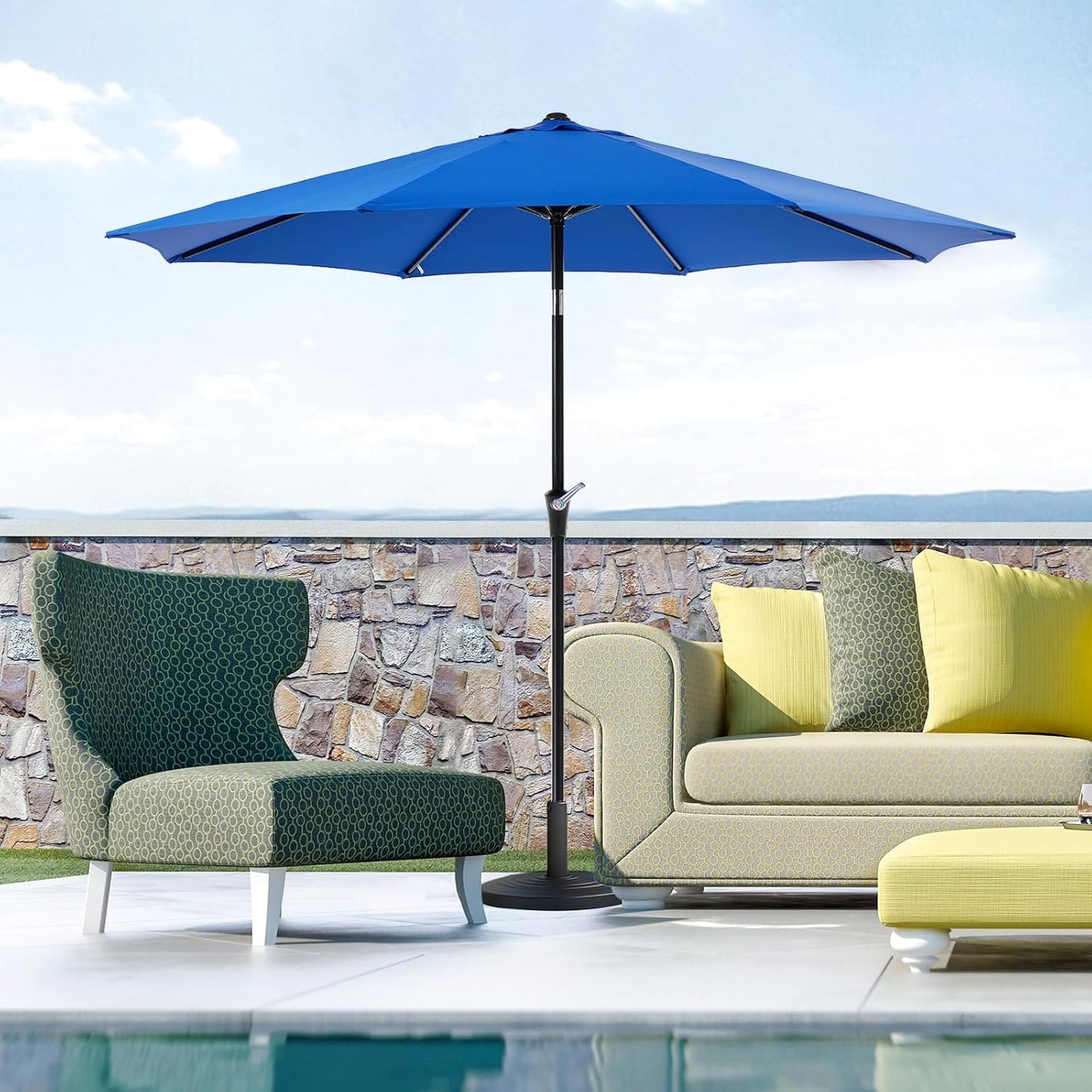 OLIXIS 9ft Patio Umbrella - Waterproof with Tilt & Crank Button | Perfect for Poolside & Outdoor Use, Blue