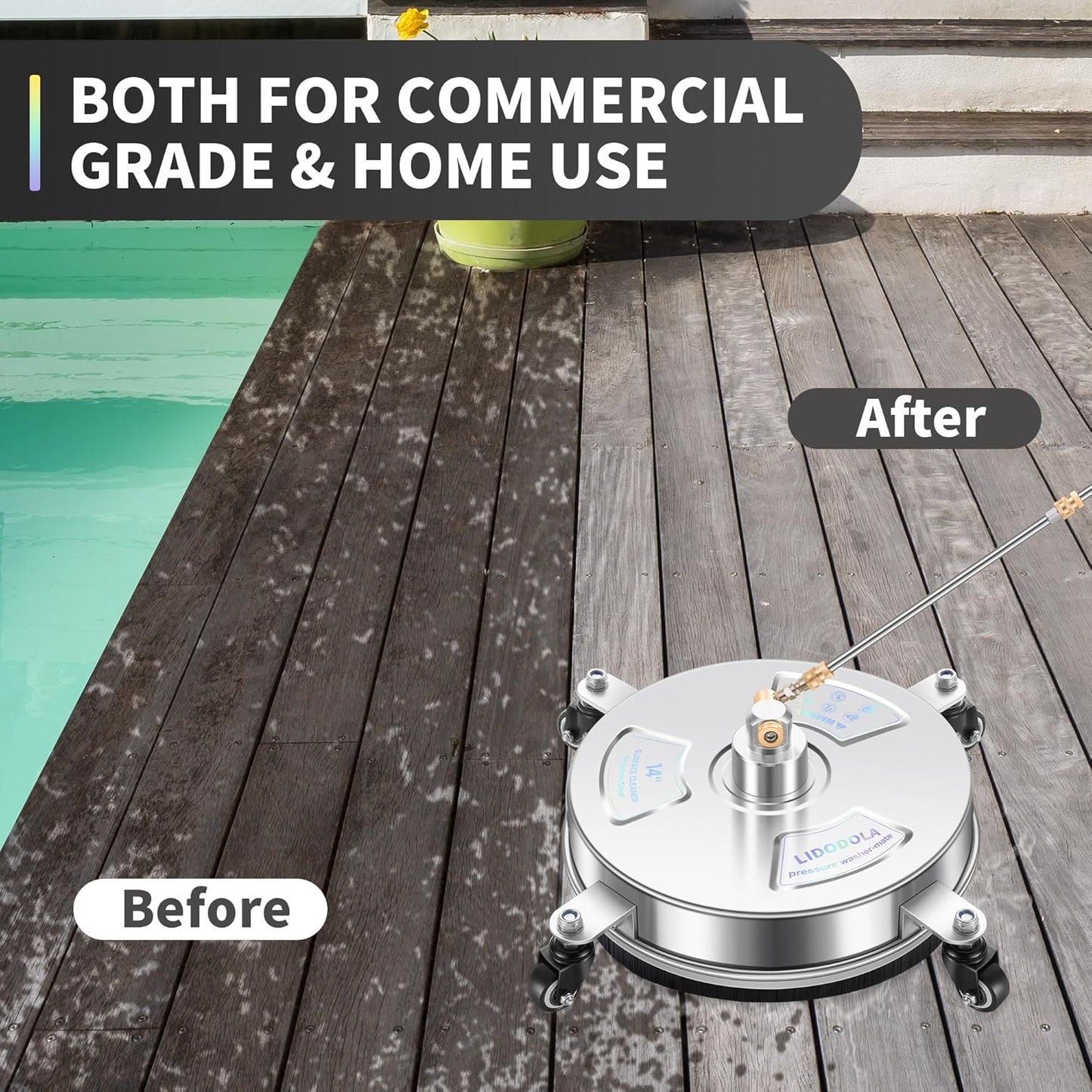 Skiennix 14" Pressure Washer Surface Cleaner - Stainless Steel Attachment for Concrete, Patio & Driveways