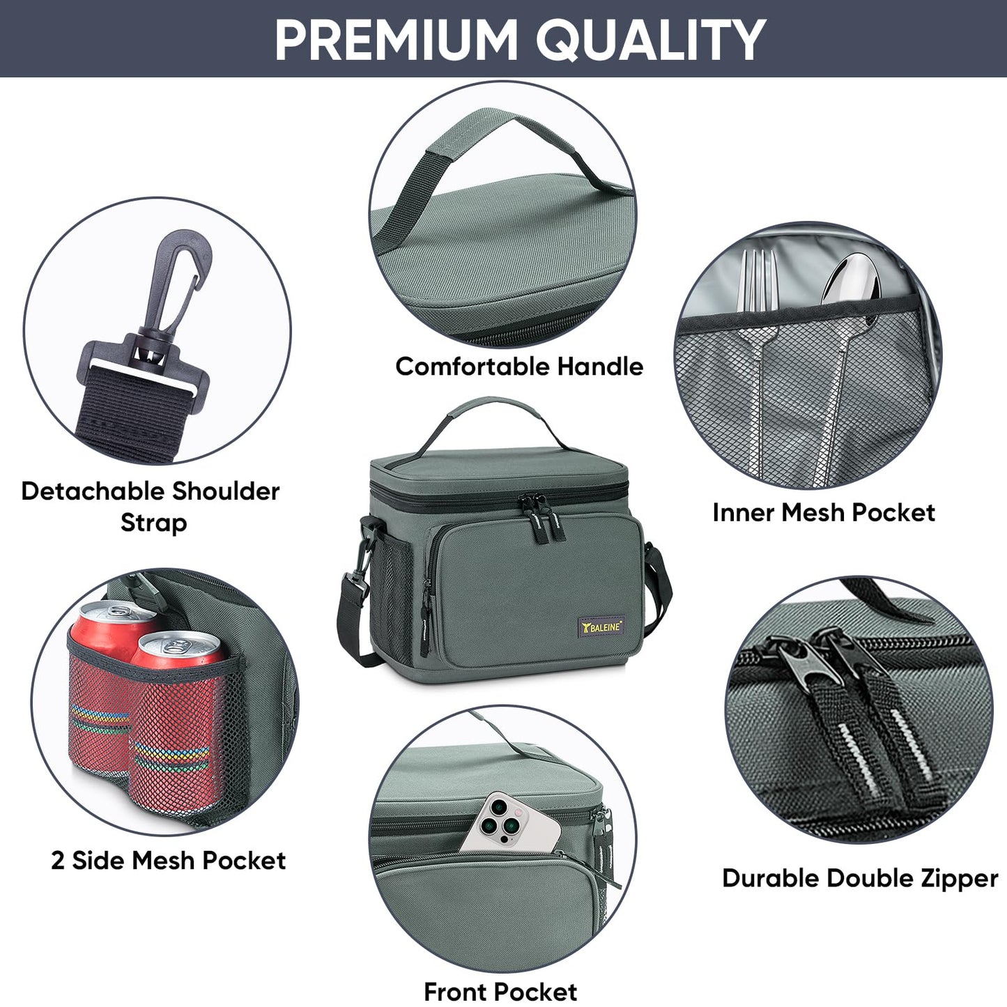 BALEINE Insulated Lunch Bag for Men Women, 22 Can Leakproof Cooler Bag with Adjustable Shoulder Strap for Work Picnic, Lunch Box for Women Men (Large, Blue)