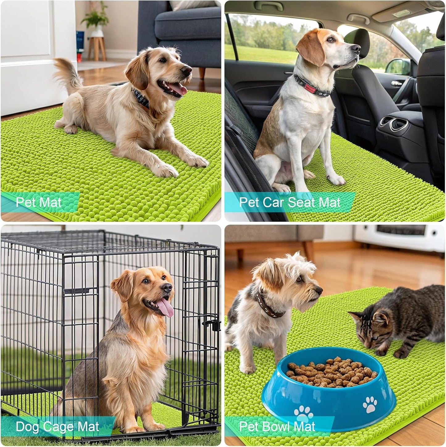 OLANLY Dog Door Mat - Absorbent Non-Slip Mud Mat for Indoor Use | Quick Dry Chenille, 24x16, Bright Green