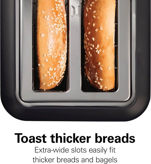 Hamilton Beach Gourmet 2-Slice Toaster - Extra Long & Wide Slots, 7 Browning Levels, Matte Black & Stainless Steel