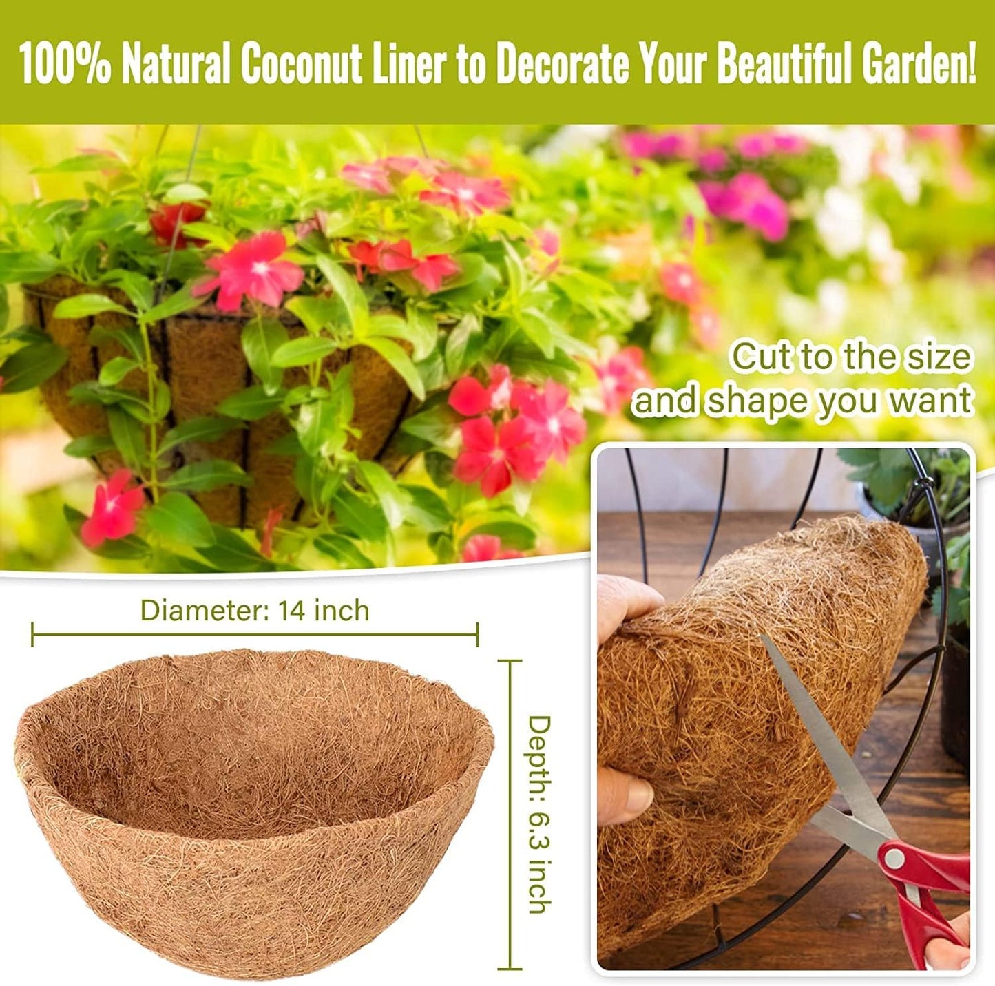 Legigo 14-Inch Coco Fiber Hanging Basket Liners - 100% Natural Replacement for Flowers & Vegetables