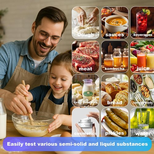 Food pH Meter for Fermentation & Sourdough, Liquid Food pH Tester with ±0.01 Accuracy, ATC Digital pH Meter, Designed for Testing Dough, Kombucha, Cheese