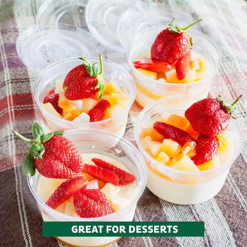 Freshware Portion Cups with Lids - 4-Ounce Plastic Containers for Souffle, Sauce, Snacks | 100 Sets, BPA Free