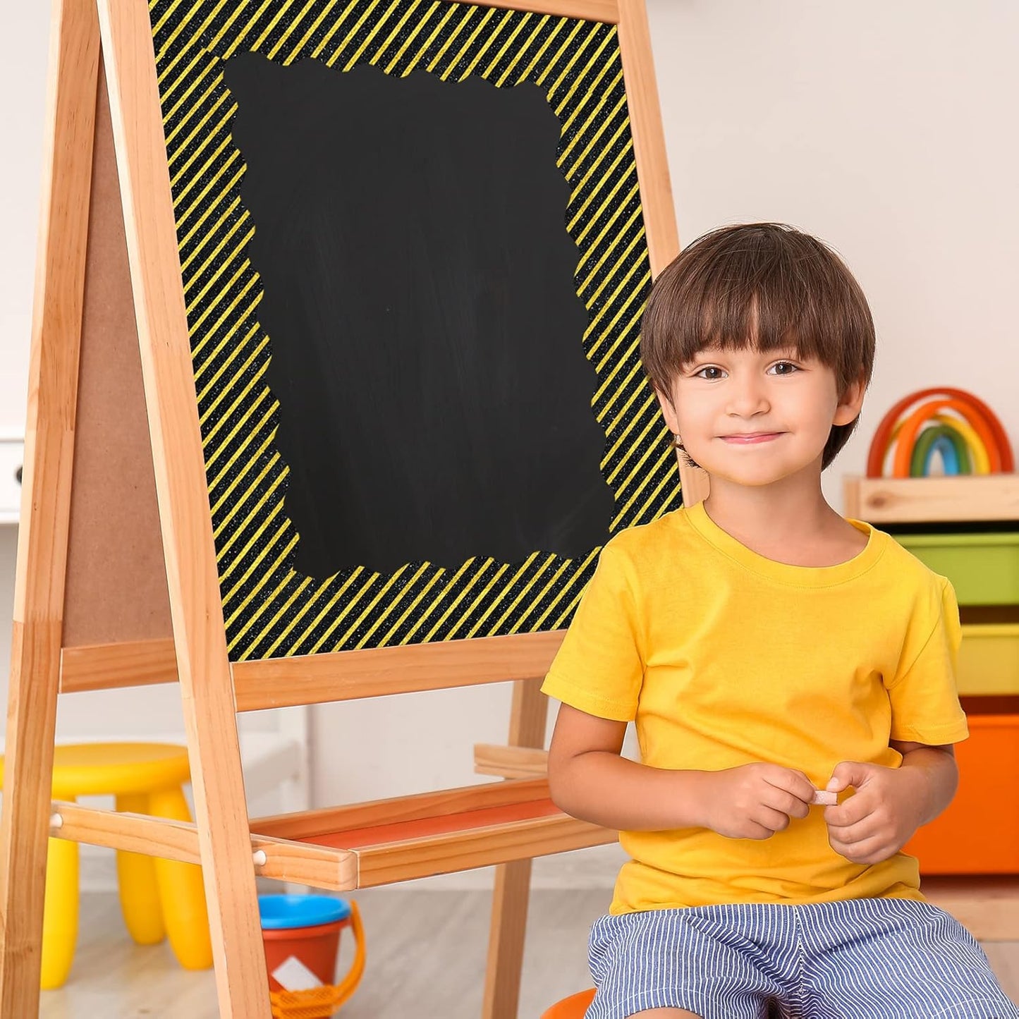 Whaline Graduation Bulletin Board Borders - Glitter Black & Gold Cap & Star Design | 69 Ft Trim for Classroom & Office Decor