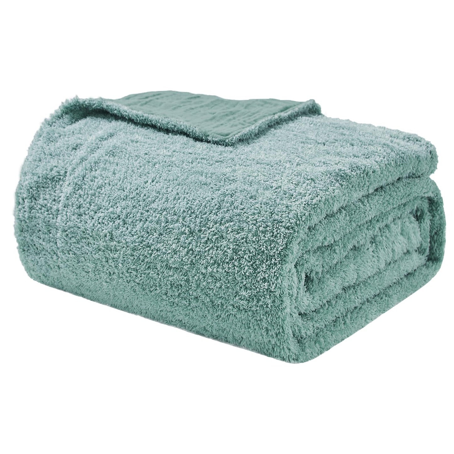 EMME Muslin Cotton Fleece Queen Blanket Reversible - 80"*90" Teal Soft Warm Throw Blankets for Couch Bed Picnic Travel Bed