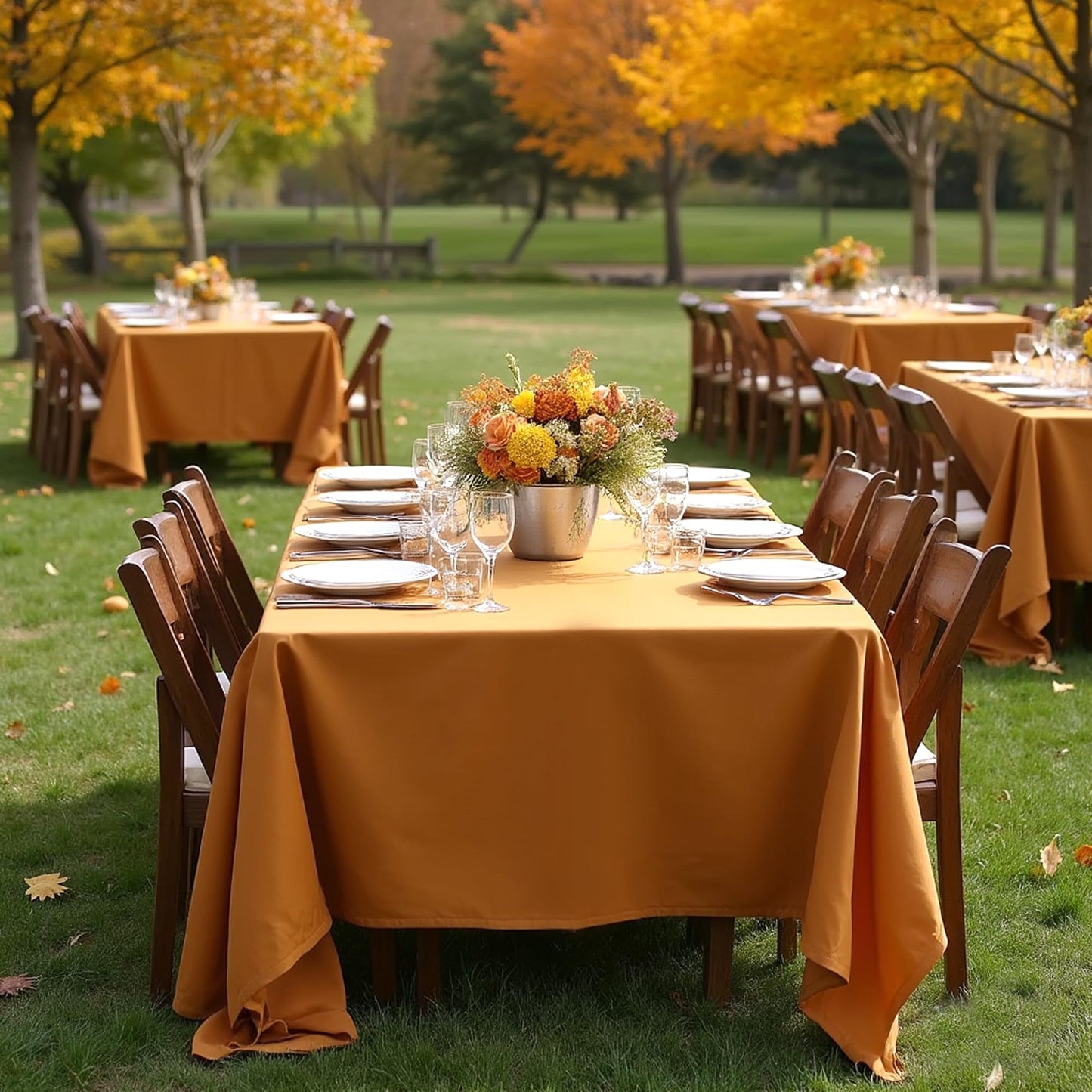 sancua 2 Pack Tablecloth Rectangular 60x102 Inch Light Brown, Thanksgiving Table Cloth Rectangle for 6 Foot Tables - Stain and Wrinkle Resistant Washable Polyester Cover for Fall Dining Parties Bronze