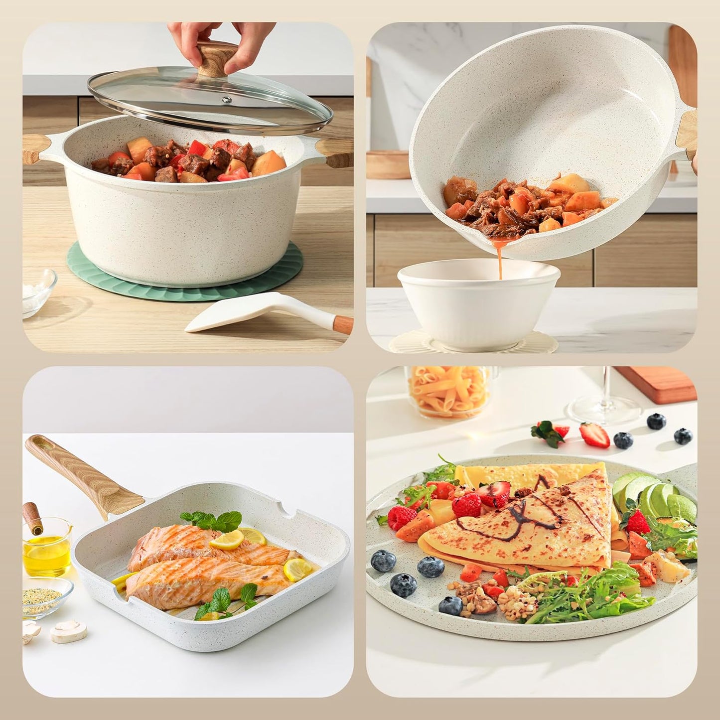 SENSARTE Nonstick Ceramic Cookware Set - 23 PCS Healthy Pots & Pans | PFAS & PFOA Free, White