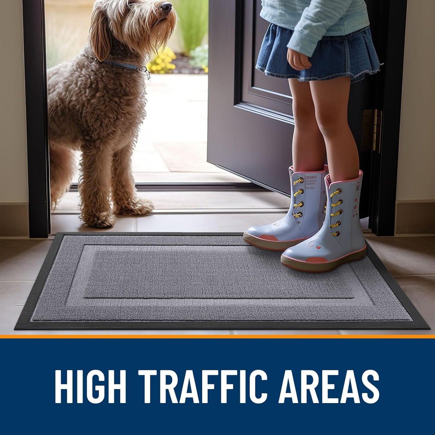 OLANLY Waterproof Front Door Mat - All-Season Natural Rubber Doormat | Easy Clean, 29.5x17, Classic Gray