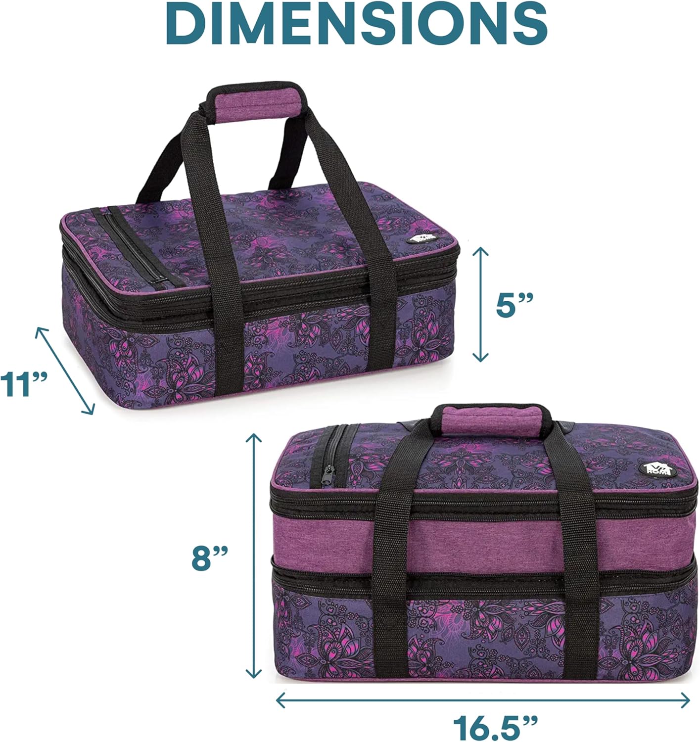 VP Home Double Casserole Insulated Travel Food Containers - Stylish Henna Tattoo Design for Picnics & Parties