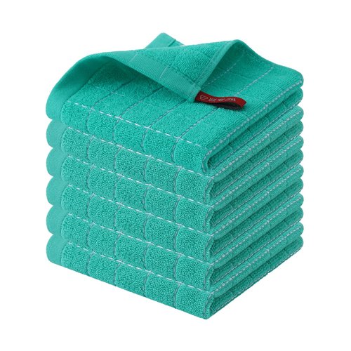 Homaxy 100% Cotton Terry Kitchen Dish Cloths, Ultra Soft and Absorbent Dish Towels for Kitchen, Suitable for Drying and Washing Dishes, 6 Pack, 12 x 12 Inches, Turquoise